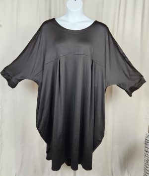 Black short sleeve ruffled layered shift dress.