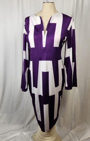 Purple and White Pencil Dress with Sleeves