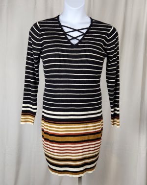 Stripe Sweater Dress with Crisscross Detail.