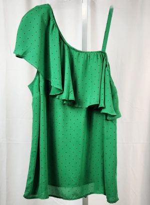 Green Polk Dot One Shoulder Blouse