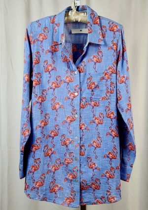 Flamingo Print Blue Shirt