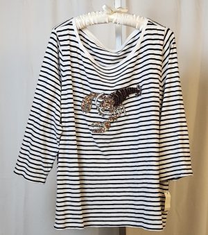 Black & White Embellished ¾ Sleeve Tee