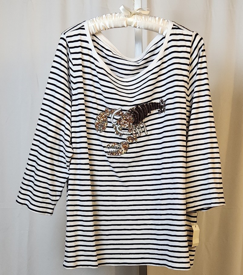 Black & White Embellished ¾ Sleeve Tee