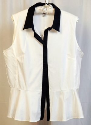 White, Black Sleeveless Peplum Blouse