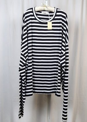 Black and White Strip Extra Long Sleeve Blouse