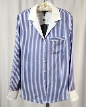 Blue and White Stripe Long Sleeve Shirt