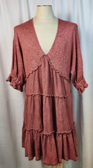 Salmon/ Pink Woven Sweater Dress