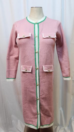 Pink, White and Green Cardigan Dress