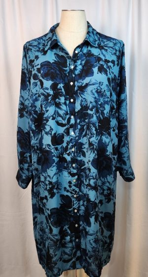 Blue Floral Dress, Pockets & Side Slits