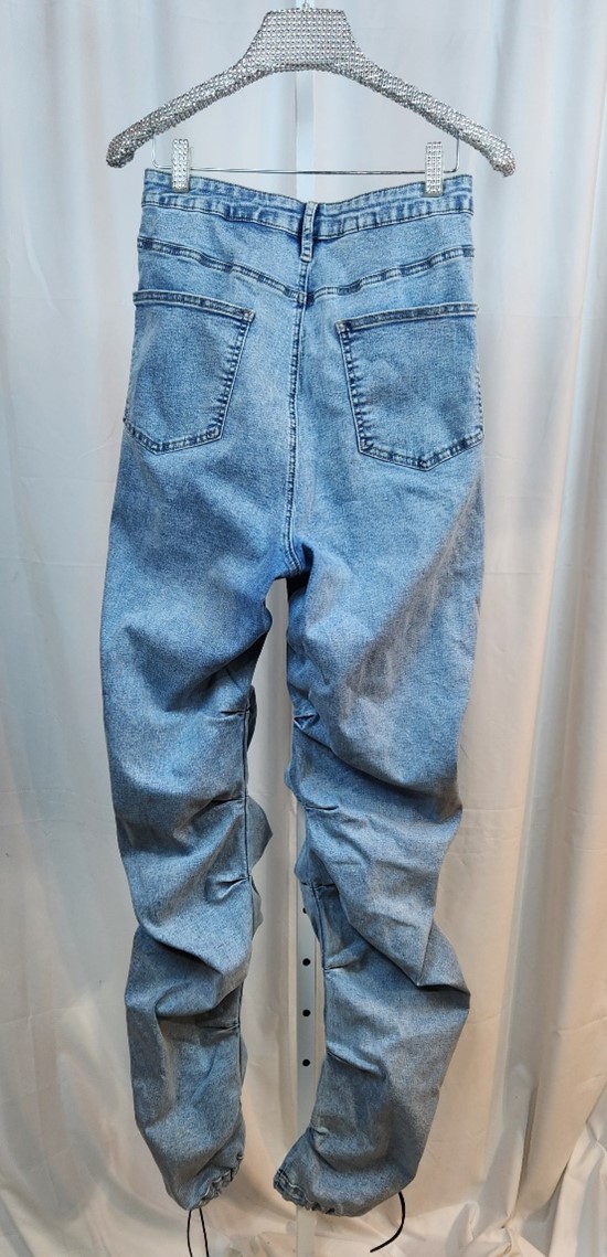 Blue Stretch Denim Pleated Jeans - Image 2