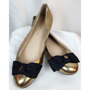 Gold Metallic Flats with Black Bow