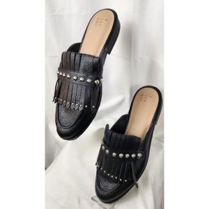 Black Studded Loafers Mules