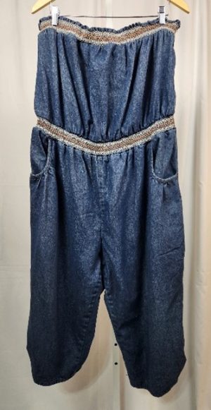 Strapless Capri Denim Romper Jumpsuit