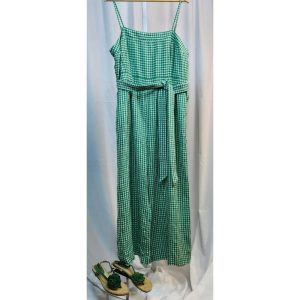 Linen Green & White Gingham Jumpsuit
