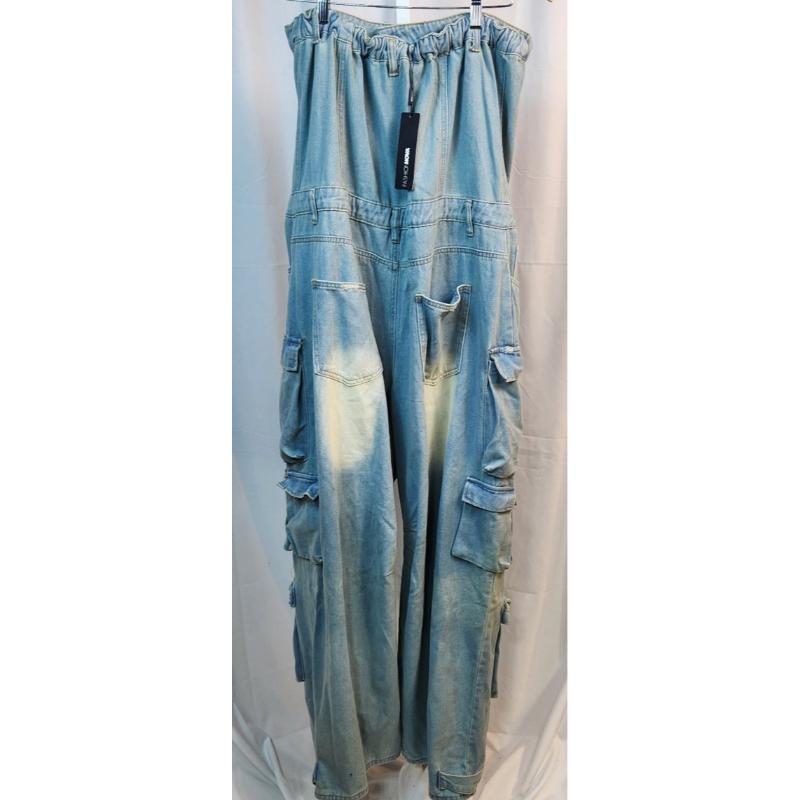 Front Button Denim Jumpsuit Strapless - Image 2