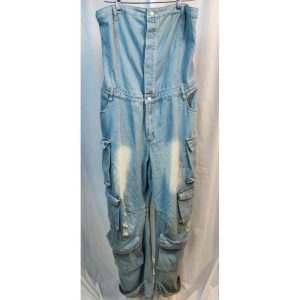 Front Button Denim Jumpsuit Strapless