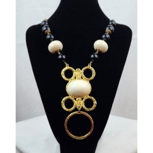 Statement Necklace, Circular Black, Gold & Ivory