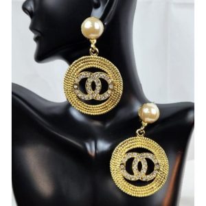 Faux Pearl Rhinestone Gold Rope Clip-on Earrings