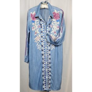 Blue denim embroidered dress
