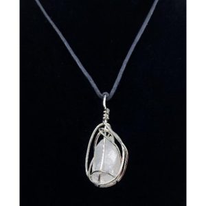 White Stone Wrapped in Silver Wire
