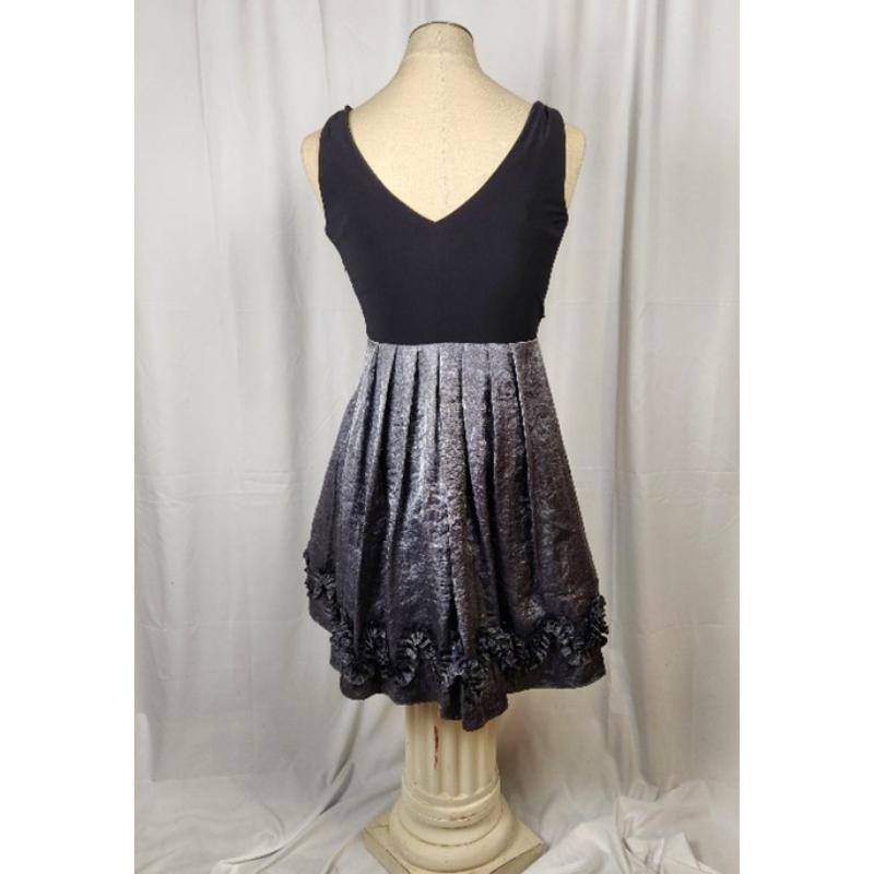 Black formal dress, taffeta like skirt with raised detailing, has under slip - Image 2