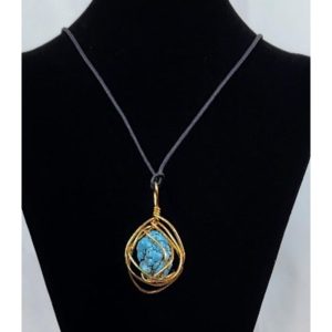 Turquoise Pendant Wrapped in Gold Wire