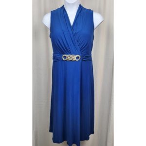 Blue jewel buckle party dress.