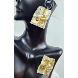 Rhinestones Cream Celluloid/Plastic Earrings