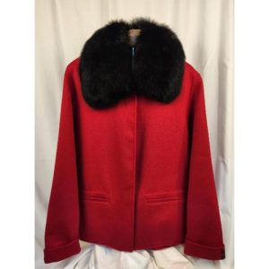 Red Wool Jacket with Fox Fur Collar
